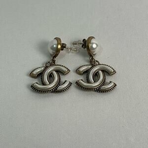 Chanel Antique Gold Pearl Earrings Estate Jewelry